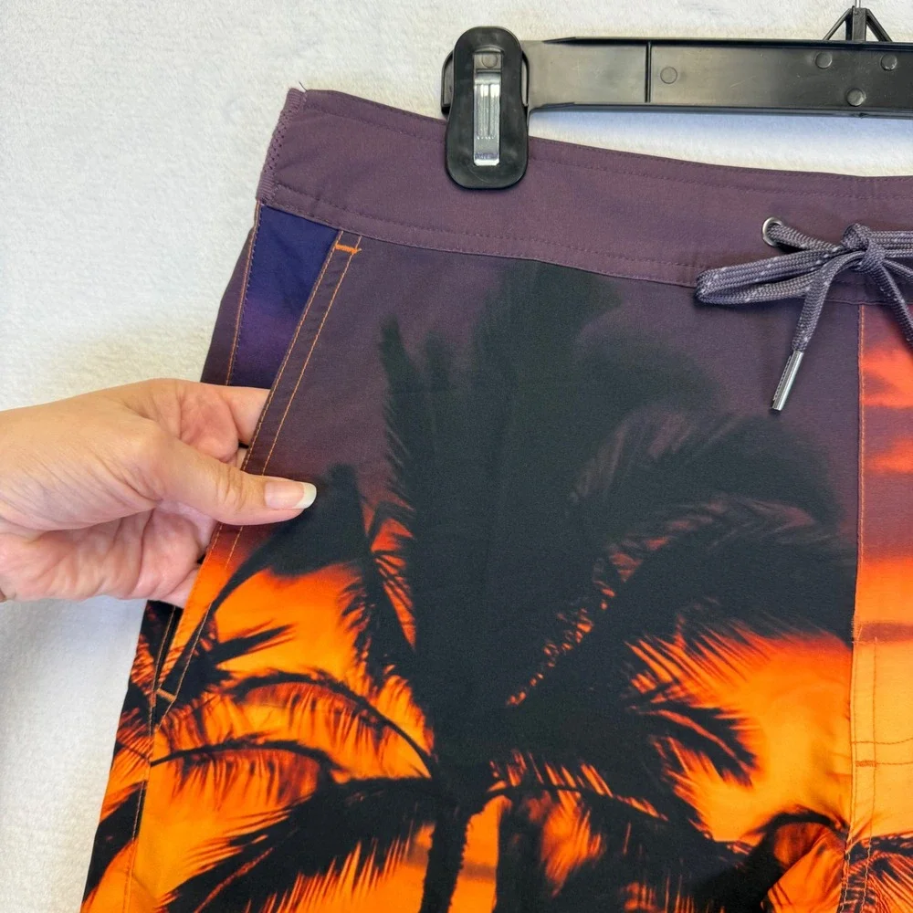 Fair Harbor Mens Medium Sunset Palm Tree Board‎ Shorts Orange Purple Swim Trunks